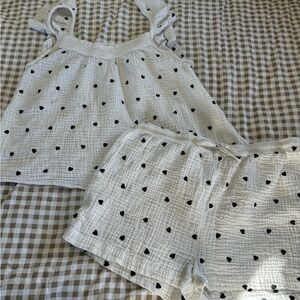 Rachel Zoe White Top with Black Heart Print